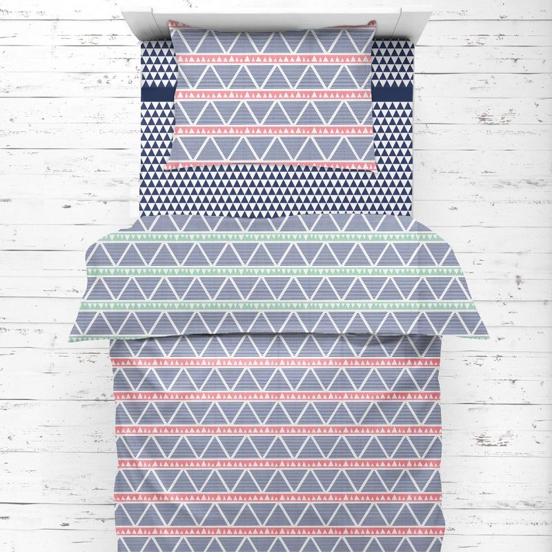Bacati - Emma Coral/Mint/Navy Triangles Muslin 4 pc Toddler Bedding Set, 5 of 9