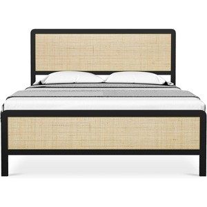 Metal Rattan Bed, Full Size Bed Frame - Rattan Headboard with Metal Bed Body, Platform Design for Stable Support, No Box Spring Needed - 1 of 4