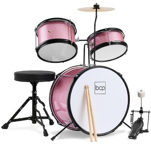 Best Choice Products Kids Beginner 3-Piece Drum, Musical Instrument Set w/ Sticks, Cushioned Stool, Drum Pedal - 1 of 4