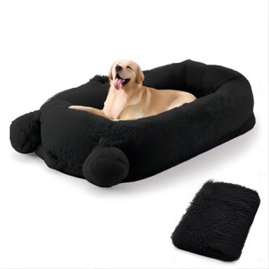 A Dog Bed Suitable for You and Your Pet, Featuring A Semi-Enclosed Plush Design for Naps, an Adorable Double-Ear Style, and Comes with A Pillow - 1 of 4