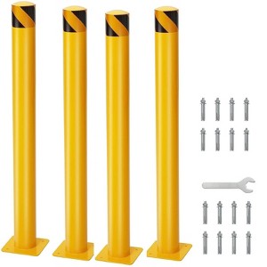 Safety Bollard 4 Packs,Height Bollard Post, 4.5 in Diameter, Yellow Safety Steel Bollard Post with 16 Anchor Bolts, for Traffic Control - 1 of 4
