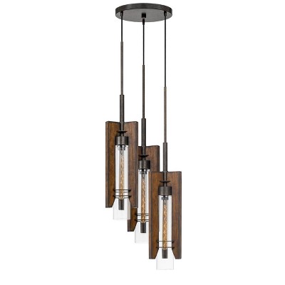 (14.4" x 14.4") 3 Light Metal and Wood Almeria Pendant Brown - Cal Lighting