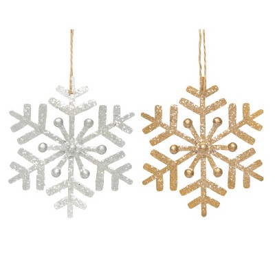 Transpac Metal 5.25 in. Multicolored Christmas Glitter Snowflake Ornament Set of 2