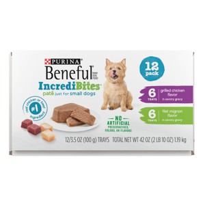 Beneful IncrediBites Pate Small Wet Dog Food Variety Pack with Chicken & Beef Flavor - 42oz/12ct - 1 of 4