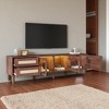 Rattan TV Stand with 3 Cabinets & 2 Drawers, Media Console Table for TVs up to 80'', Entertainment Center with LED Light for Living Room Bedroom - 3 of 4