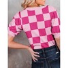 Women's Short Sleeve Sweater Tops 2025 Spring Summer Trendy Crew Neck Casual T Shirts Blouses,Pink Rose Plaid - 2XL - 2 of 4