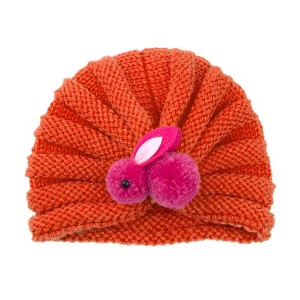 MyKids-USA Newborn Baby Solid Color Rabbit Patched Design Wool Knitting Tire Caps - 1 of 2