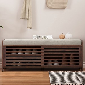 Sapphtopaz Storage Bench Shoe Rack Ottoman with Storage Bench Shoe Organizer Distressed Shutter with Acacia Veneer for for Entryway Bedroom - 1 of 4
