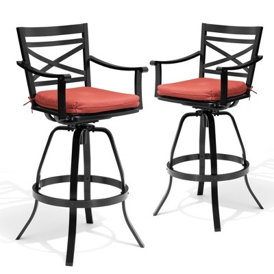 Pellebant Outdoor Patio Aluminum Swivel Barstools with Sunbrella Cushion, Back and Arms