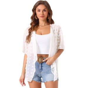 Allegra K Women's Swiss Dots Short Sleeve Cover Up Open Front Chiffon Cardigans - 1 of 4
