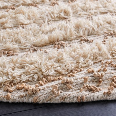 Ivory Geometric Round Hand-Woven Jute Area Rug - 6'
