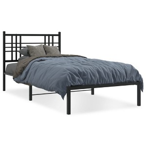 vidaXL Single Metal Bed Frame with Headboard - Black Steel Construction, 39.4"x78.7", Under-Bed Storage, Modern Bedroom Furniture - 1 of 4