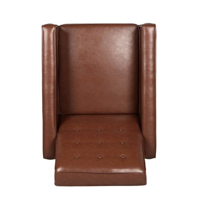 Cognac Brown Faux Leather Mid-Century Modern Recliner