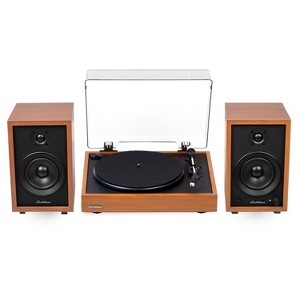 Electrohome Montrose Record Player Stereo System with 4" Bluetooth Powered Bookshelf Speakers, Belt-Drive Turntable - 1 of 4