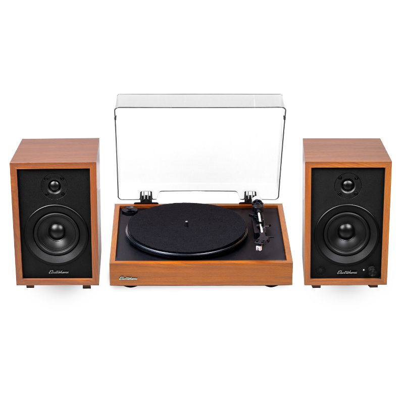Electrohome Montrose Record Player Stereo System with 4" Bluetooth Powered Bookshelf Speakers, Belt-Drive Turntable, 1 of 10