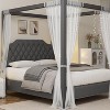 Canopy Bed Frame - Upholstered Headboard, 4-Poster Design, No Box Spring Needed, Wood Slat Support - 2 of 4