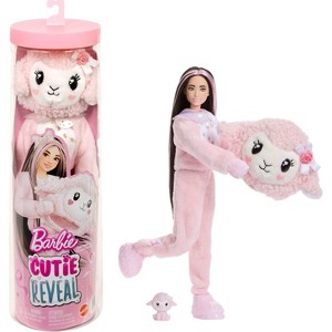 Barbie Cutie Reveal Doll & Accessories, Cuddly Series Lamb with 10