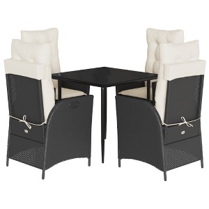 vidaXL 5 Piece Patio Dining Set - Black Poly Rattan Outdoor Table with Cushions/Reclining Garden Chairs/Tempered Glass Top - 1 of 4