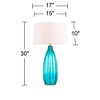 360 Lighting Coastal Table Lamps 30" Tall Set of 2 Fluted Blue Glass White Drum Shade for Living Room Family Bedroom Bedside Nightstand - 4 of 4