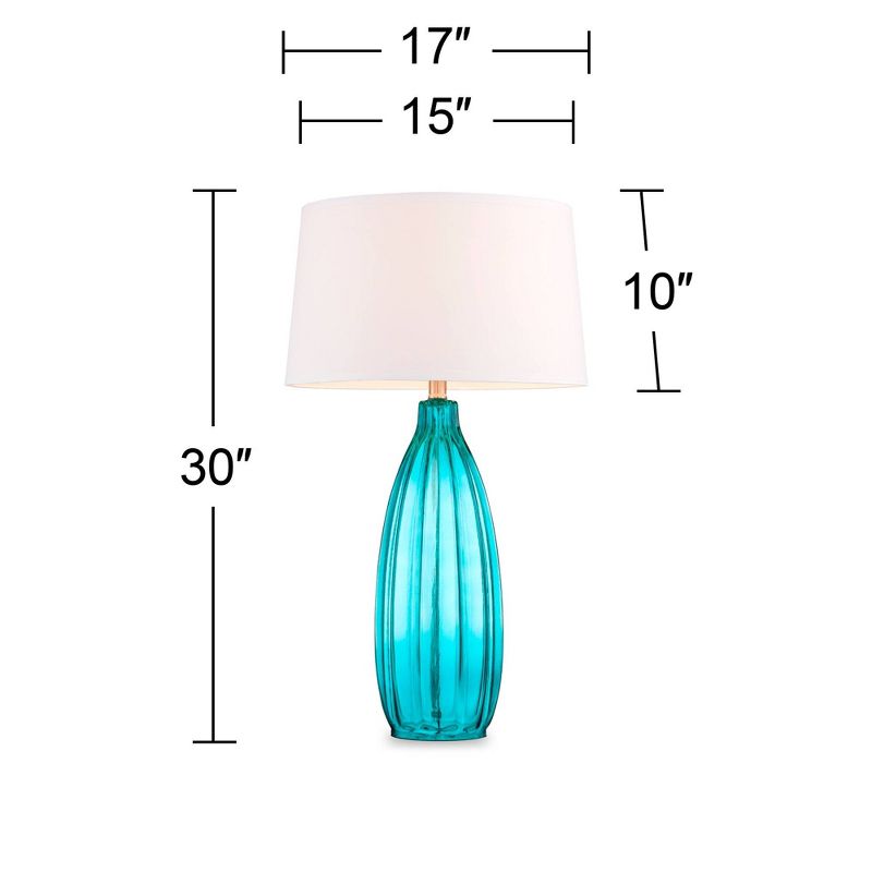 360 Lighting Coastal Table Lamps 30" Tall Set of 2 Fluted Blue Glass White Drum Shade for Living Room Family Bedroom Bedside Nightstand, 4 of 9