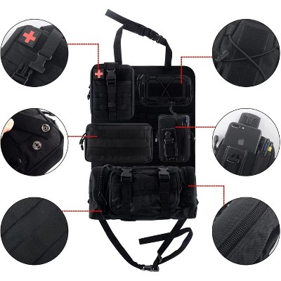 MaseiKar Molle Nylon Tactical Car Seat Organiser Front Seat Back Storage Bag Backrest Protector with 5 Pockets for All Vehicles