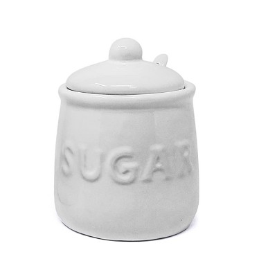 Ivory Ceramic Sugar Jar with Lid and Spoon Set