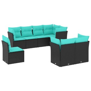 vidaXL Patio Sofa Set with Cushions - 8 Piece Black Poly Rattan Garden Furniture - Modular Design for Terrace, Backyard, Patio, Deck - 1 of 4