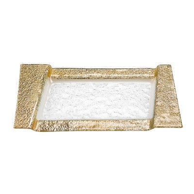 HomeRoots 13" Gold Glass Snack Or Vanity Tray