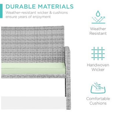 Gray Wicker 4-Piece Patio Conversation Set with Light Mint Cushions