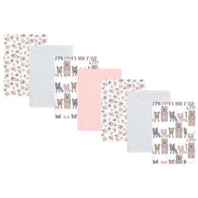 Image of Hudson Baby Infant Girl Cotton Flannel Burp Cloths, Wild Forest Pink 7-Pack, One Size