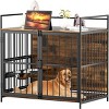 LAOTIES Heavy-Duty Dog Crate Furniture,Large Brown Steel Kennel with Feeder And Storage,Modern Anti-Chew Cage Table - 3 of 4