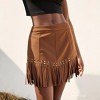 Coolmee Women's Suede Skirts Fringe Sexy Country Concert Outfit Western High Waisted Short Skirt with Side Zipper - 2 of 3