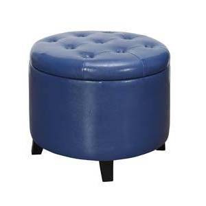 Round Ottoman Blue Faux Leather - Breighton Home