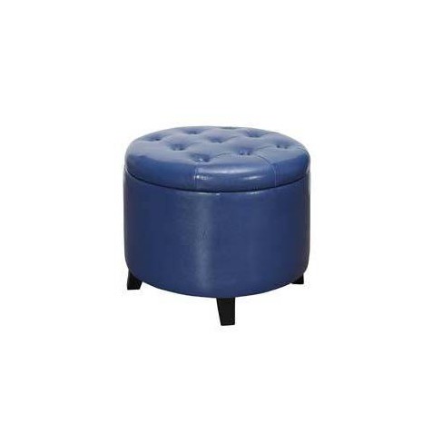 Designs4comfort Round Storage Ottoman Blue Faux Leather Breighton Home Modern Upholstered Wood Frame Easy Clean Target