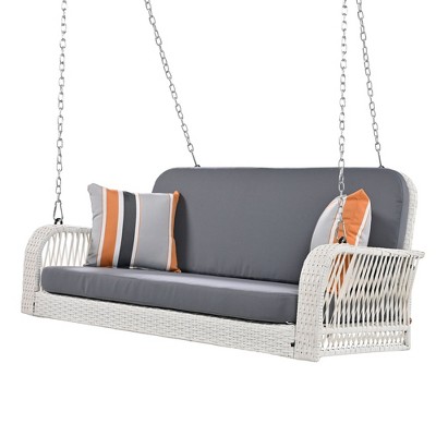 NicBex 2-Seat Wicker Hanging Porch Swing with Chains,Cushion and 2 Pillow for Patio Bedroom Porch Garden