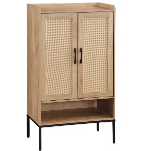 TiramisuBest Shoe Cabinet with Rattan Doors, 5-Tier Wooden Shoe Rack Organizer with Open Shelves, Entryway Hallway Storage, Natural & Black - 1 of 4