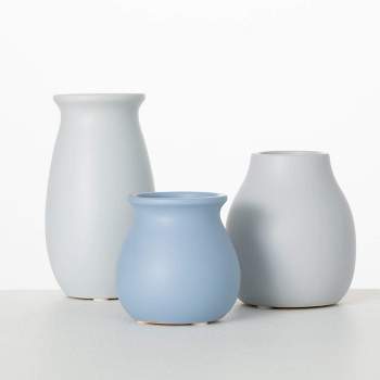 Sullivans 5.5", 4.5" & 3.25" Modern Matte Pastel Vase Set of 3, Ceramic
