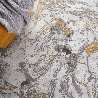 Gray Abstract Hand-knotted Round Synthetic Rug, 47 in