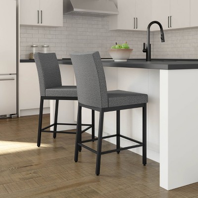 Elegant Grey Polyester Blend and Black Metal Barstool 44.5"