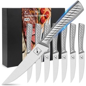imarku Serrated Steak Knife Set, 8 pcs with Lightning Bolt Handles-Premium High Carbon Stainless Steel Steak Knives Set, Dishwasher Safe - 1 of 4