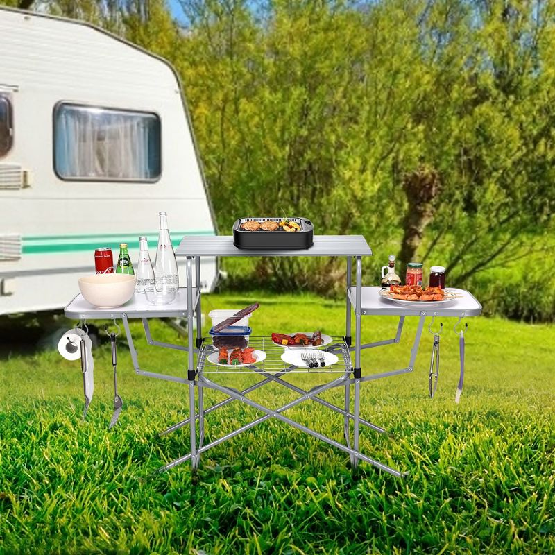 Costway Foldable Camping Table Outdoor Kitchen Portable Grilling Stand Folding BBQ Table, 3 of 10