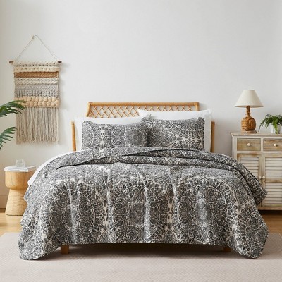 Ashanti Grey King Microfiber Quilt Set