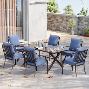 ALAULM 7 Piece Patio Dining Set Outdoor Furniture, Metal Patio Furniture Set 6 Fixed Chairs and Large Table - 1 of 4