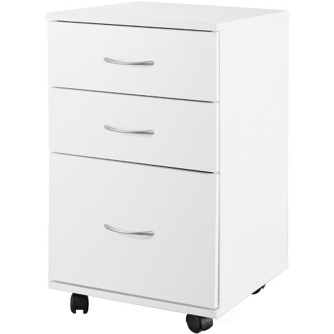 Basicwise Office File Cabinet 3 Drawer Chest With Rolling Casters White Target