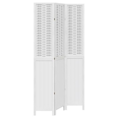 vidaXL 3-Panel Room Divider - White Solid Paulownia Wood and Bamboo