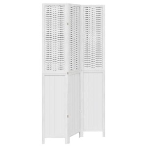 vidaXL 3-Panel Room Divider - White Solid Paulownia Wood and Bamboo - 1 of 4