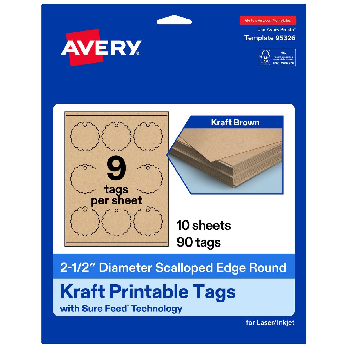 2-1/2" Diameter Round Scalloped Edge, Kraft Brown Printable Tags - thumbnail 10