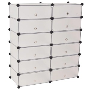 vidaXL Interlocking Shoe Organizer with 12 Compartments White - 1 of 4