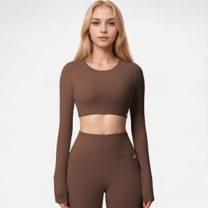 Anna-Kaci Active Women's Active Crop Top with Crew Neckline Seamless Stretch Fit and Thumbhole Cuffs - 1 of 4