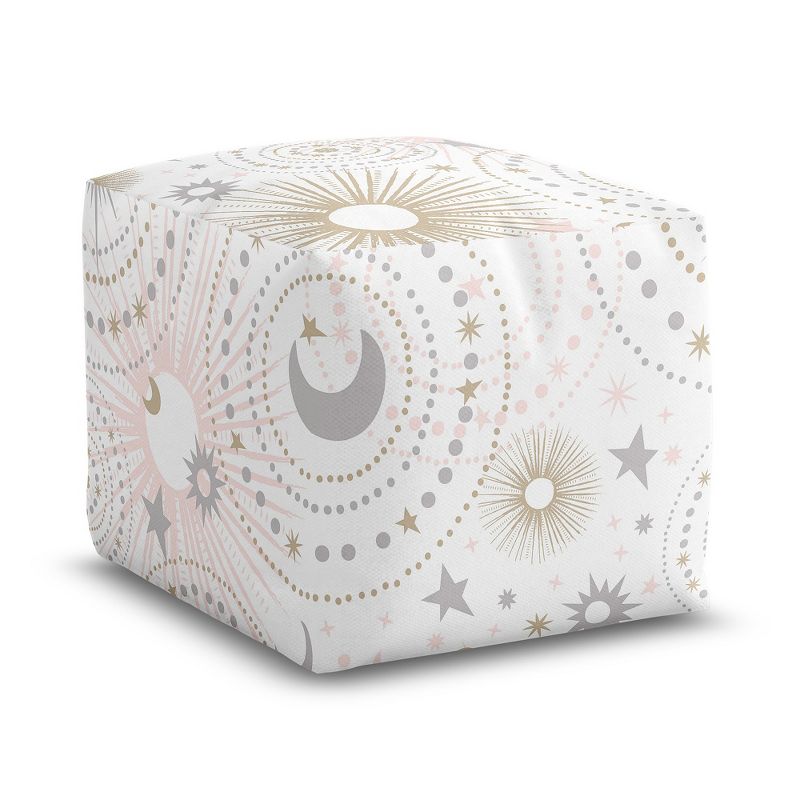 Sweet Jojo Designs Girl Unstuffed Fabric Ottoman Pouf Cover Decorative Storage Celestial Pink Gold and Grey Insert Not Included, 1 of 6